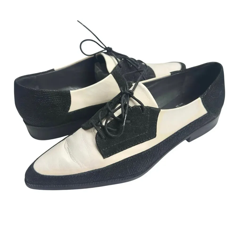Stuart Weitzman | Women | Black White Pointed Toe Leather Derbies | Size 6 M